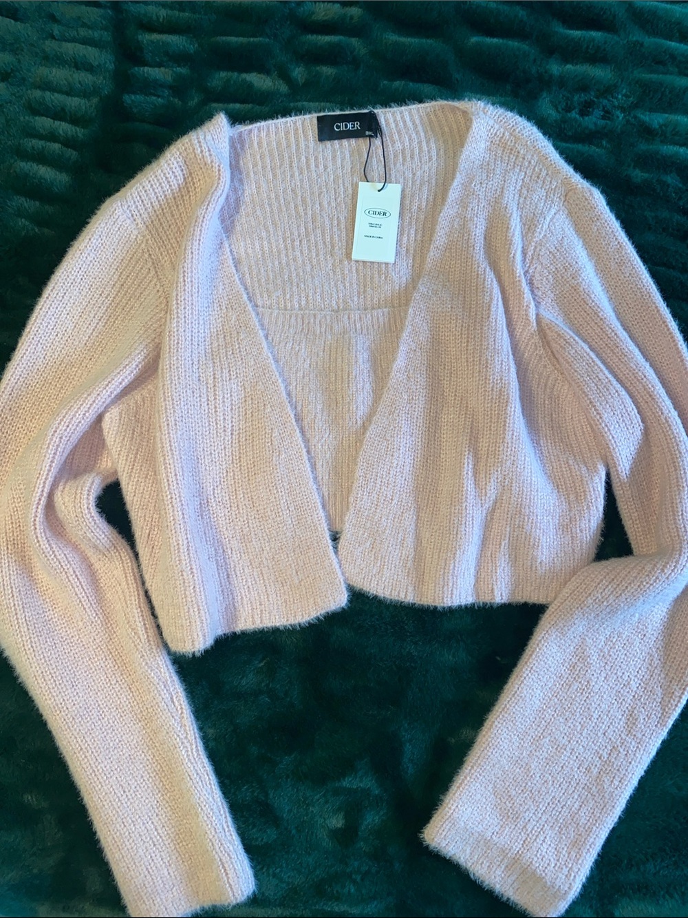 Cider Cropped Open-Front Cardigan in Pale Pink